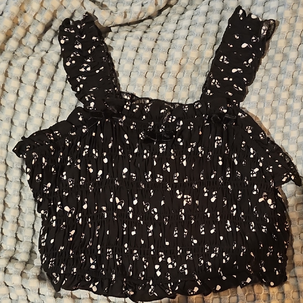 Hot Topic Black and White Mushroom Crop Top
